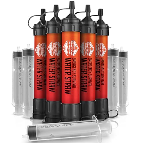 5 High-Capacity Emergency Water Straws – Lightweight, Reusable, 1800-gallon Filters for Camping, Hiking, Travel, Biking, Survival, and Emergency Preparedness - No Expiration Date - Practical Survival