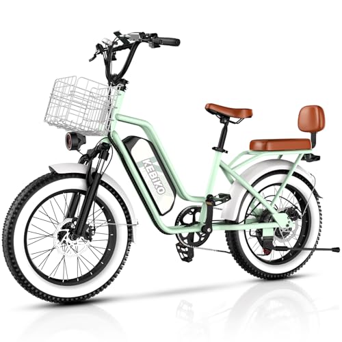 EUYBIKE Electric Bike for Adults, 20"x 4" Fat Tire Cargo Ebike, 1450W Peak Cargo Ebike with 48V 20AH Removable 960WH Battery, 80 Miles Max Range 2 Seater 7-Speed Step-Thru Electric Bicycle Green