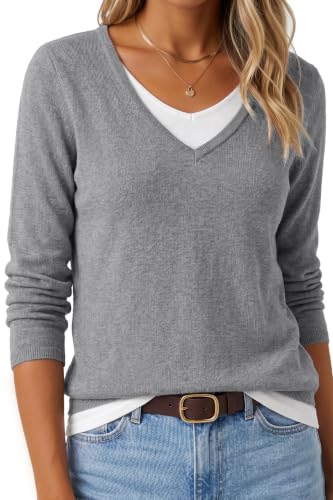 Arach&Cloz Womens Cashmere Fall Sweater Tops Long Sleeve Casual Trendy Fashion Outfits Gray M