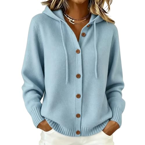 Light Blue Hoodies for Women Button Down Hooded Cardigan Cashmere Sweaters