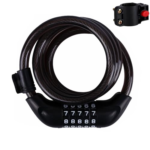 Combination Bike Cable Lock, 4 Ft Long Weatherproof Heavy Duty Anti-Theft Security Bicycle Chain Lock,5 Digit Resettable Coiled Cable Locks for Scooter Outdoor Motorcycle Kayak Fence