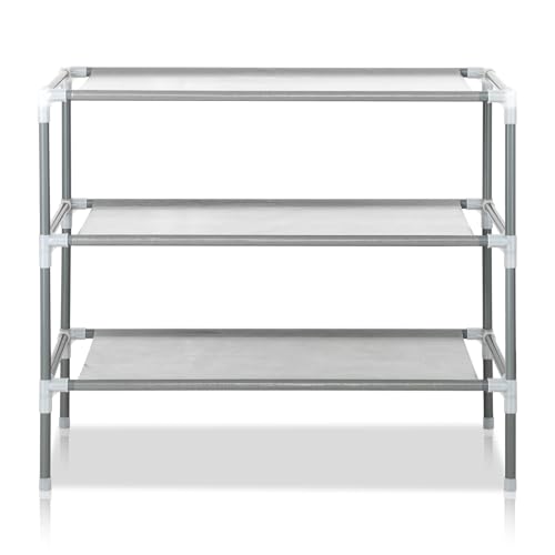 Sepnefi 3 Tier Shoe Rack - Non-Woven Shoe Rack Shelf, Shoe Organizer for Closet, Entryway, Garage & Corridor, Stackable Shoe Shelves,22.8 x 11 x 19'', Grey