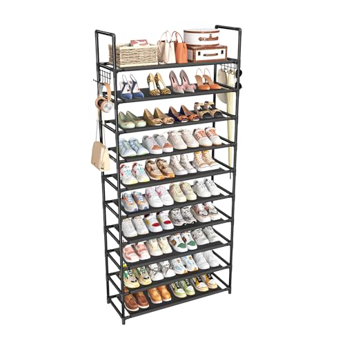 Simple Trending Tall Shoe Rack Storage Holds 40 Pairs, 10 Tier Shoe Organizer Shelf Large Capacity for Entryway Closet, Black