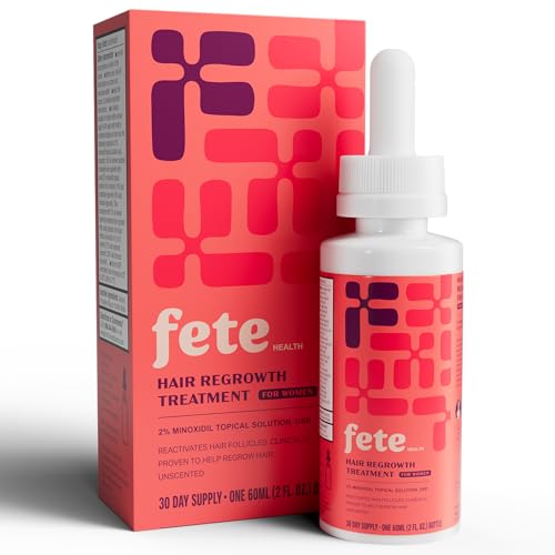 Fete Health Hair Regrowth Treatment, 2% Minoxidil Topical Solution for Women, Visible Results, Reactivates Hair Follicles for Thicker Fuller Hair, 30 day Supply