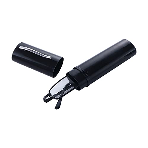 Mini Slim Reading Glasses, Ultralight Portable Pocket Readers with Pen Clip Case Women Men Lightweight Frame Readers Hyperopia Glasses(+100,black)