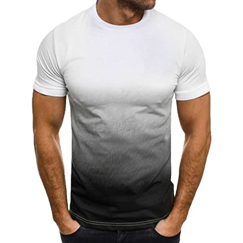 T-Shirt for Men - Men’s Gradient Short Sleeve T Shirts Summer Casual Street Fashion Tees Slim Fit Crewneck Tops White