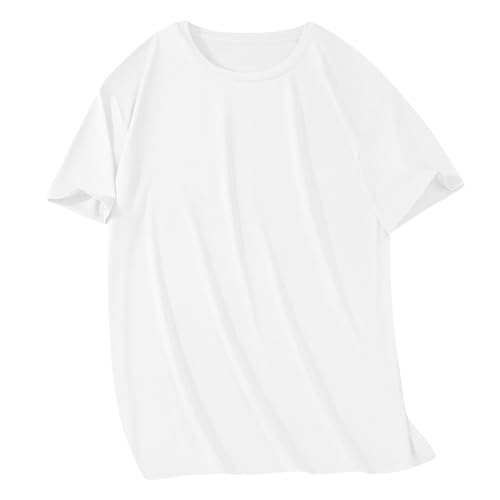 Men's Big and Tall Shirts Moisture Wicking Lightweight Quick Dry Crew Neck Cotton T-Shirts Bodybuilding Workout Shirt UPF 50+ Sun Protection Tee Tops Rash Guard Fishing Outfits White