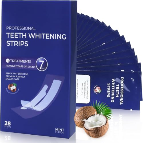 Purple Teeth Whitening Strips, 14 Uses, Teeth Whitening Strips for Sensitive Teeth, Coconut Flavor with Coconut Oil, Color Correcting Formula to Remove Stains and Brighten Your Smile(1 Strip, Mint)