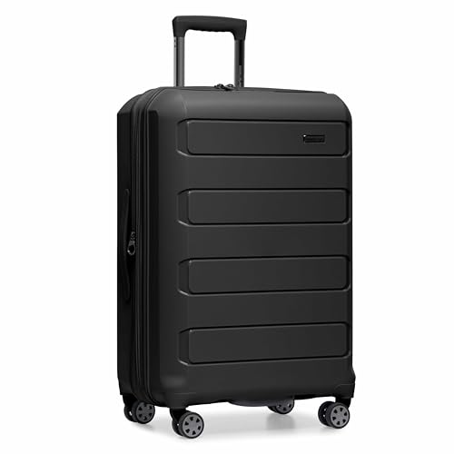 Traveler's Choice Pagosa Hardshell Expandable Luggage with Spinner Wheels, Black, 27-Inch Medium