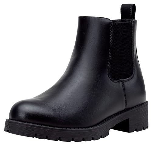 Vepose Women's Black Chelsea Ankle Boots Low Heel Booties