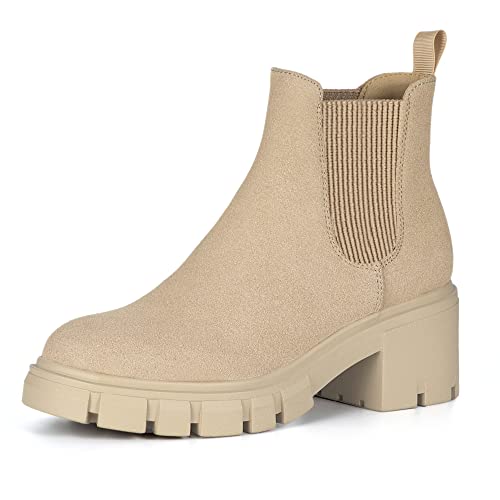 Athlefit Women's Slip on Chelsea Ankle Boots Nude