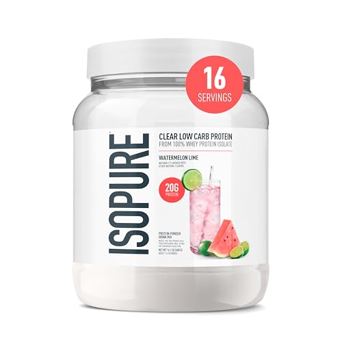 Isopure Clear Whey Isolate Protein Powder, Lactose Free, Gluten Free, Naturally Flavored, Watermelon Lime, 20g Protein Per Serving, 14.1 Oz, 16 Servings (Packaging May Vary)
