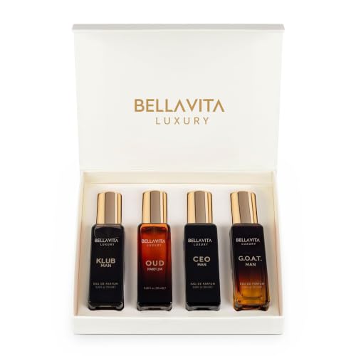 Bella Vita Organic Man Luxury Perfume Gift Set 4x20 ML for Men with Dominus, Oud, CEO, Impact Perfume|Woody, Citrusy Long Lasting EDP & EDC Fragrance Scent |80 ML