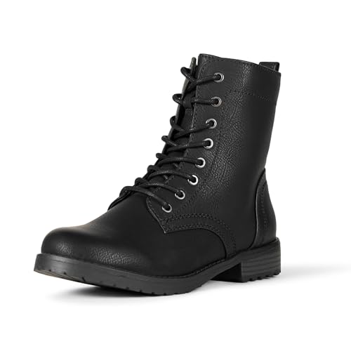 Amazon Essentials Women's Lace-Up Combat Ankle Boots with Side Zipper, Lug Sole, Black, 10