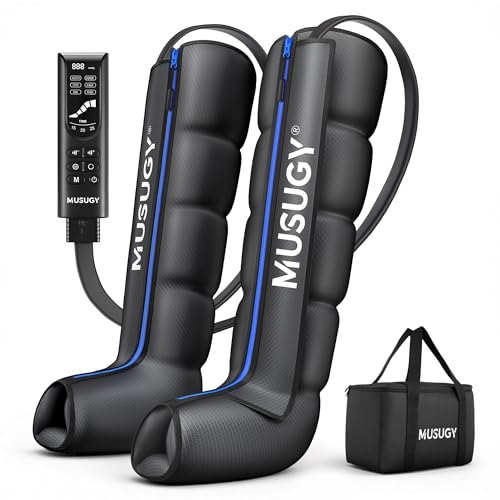 Musugy Sequential Leg Compression Massager for Circulation : Full Leg Air Compression Boots for Massage Therapy & Fatigue Relief - 9 Intensity, 6 Modes, 3 Timers for Athletes, Runners, Gym (Medium)