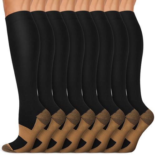 Copper Compression Socks 15-20 mmHg for Men & Women 8 Pairs – Circulation Support for Nurses, Travel, Running, Hiking, Soccer,Gift,Pregnant, Nurses(L/XL)
