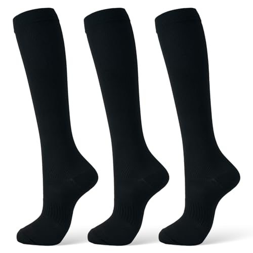 FITFEL Compression Socks for Women & Men 15-20 mmHg, Knee High Medical Support Stockings for Circulation, Nurses, Pregnancy, Running, Athletic & Travel(3 Pairs)