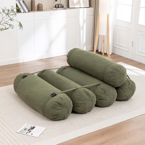 Clyrava Convertible Lazy Sofa with Adjustable Straps, Corduroy Single Sofa for Living Room/Office/Game Room, Versatile, Comfy Support (Green, Corduroy)