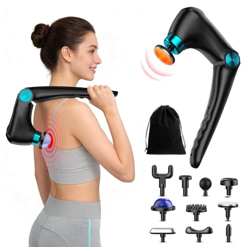 patpaw Foldable Heat Cold Massage Gun, 9 Speeds 10 Heads Cordless Handheld Percussion Massagers, Portable Electric Muscle Pain Relief Massager Gifts for Men Women Dad