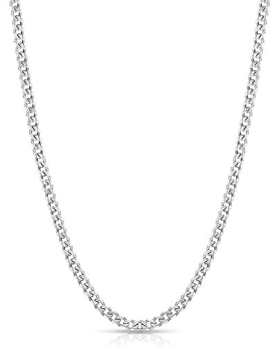 Fiusem 3.5mm Silver Colored Chains for Men, Silver Plated Cuban Link Chain Necklace for Men and Women, Stainless Steel Cuban Necklaces 20 Inch