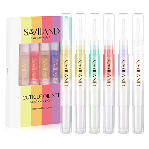 SAVILAND Natural Cuticle Oil Pen 6Pcs Vitamin E for Damaged Thin Nails