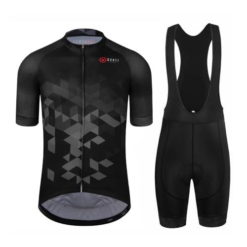 GCRFL Men's Cycling Jersey Set Road Bike Shorts Sleeves Jersey Zipper Pokcet Bib Shorts with Padded