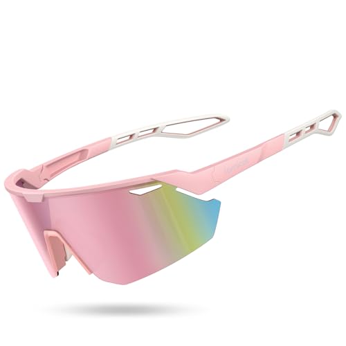 Lamicall Polarized Sports Sunglasses for Men Women, 24g Ultralight [Adjustable Nose Pad] UV400 Protection Sun Glasses for Cycling Running Baseball Fishing Driving Golf Volleyball, Pink