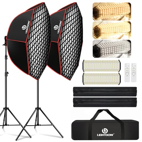 Light Box Photography Lighting Kit:2-Pack 37" Octa Softbox,Honeycomb Grid,110W LED Lamps,RC,Tripod Stands for Studio Light,Video Recording,Portraits,Model/Food/Pet/Baby/Product Shoots & Live Streaming