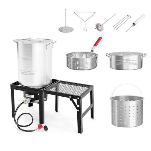 ROVSUN 30QT Turkey Fryer & 10QT Fish Fryer Kit w/ 55,000BTU Propane Stove