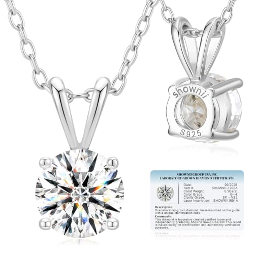 shownii 0.5CT LAB GROWN Diamond Solitaire Pendant Necklace for Women