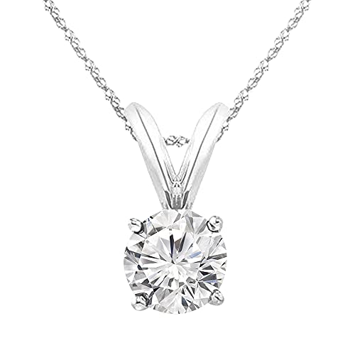 1 to 10 Carat 14K White Gold Lab Grown Diamond Solitaire Pendant Necklace