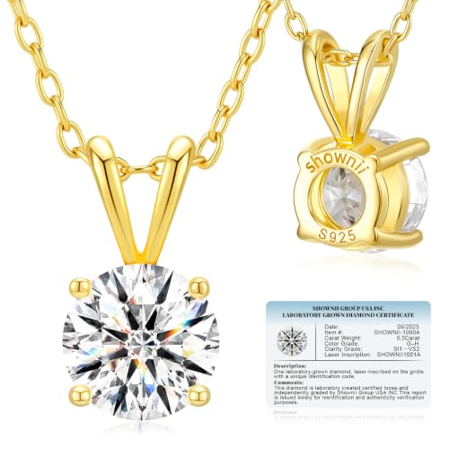 shownii 0.5CT LAB GROWN Diamond Solitaire Pendant Necklace for Women