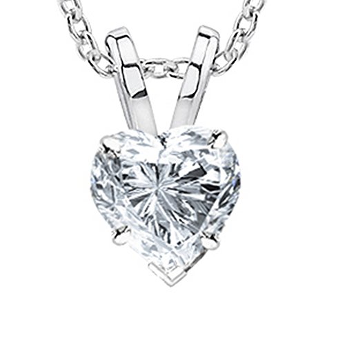 Houston Diamond District 0.38 to 5 Carat IGI Certified LAB GROWN Diamond Solitaire Pendant Necklace Jewelry for Women with 18" Gold Chain 14K White Gold 1 Carat Heart Shape