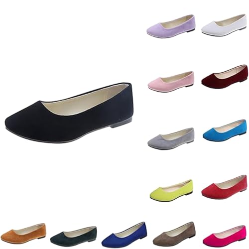 Women's Suede Pointed-Toe Ballet Flats Classic Dressy Loafers Black