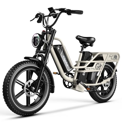EUYBIKE Dual Battery Electric Bike for Adults, 160 Miles Long Range Cargo Ebike with 48V 60AH Removable Battery, 1450W Peak Motor Electric Bicycle, 20" x 4" Fat Tire Mountain E Bike Grey