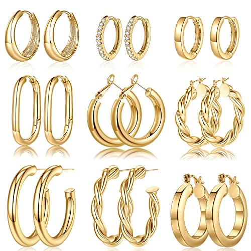 Yesteel Gold Hoop Earrings, 14K Gold Plated Earrings for Women