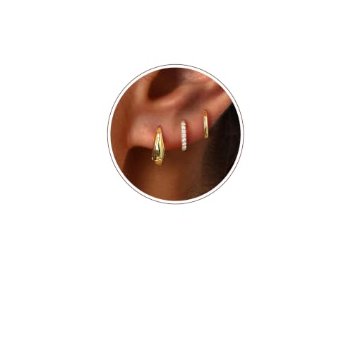 Poxtex Small 14K Gold Plated Huggie Hoop Earrings Set for Women