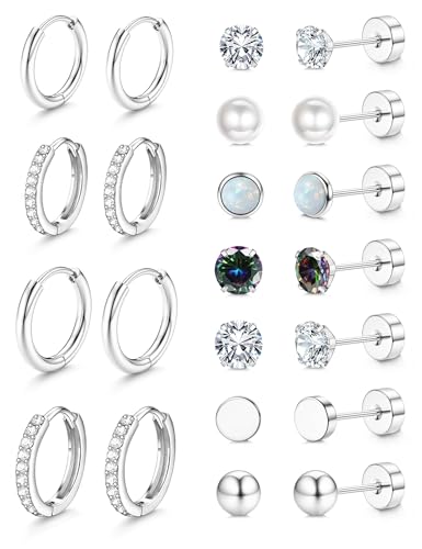 Jstyle Flat Back Earrings for Women Hypoallergenic Silver Earrings Stack