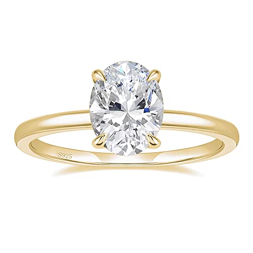 EAMTI 3CT 925 Sterling Silver 14K Gold Plated Engagement Rings Oval Cut Solitaire Cubic Zirconia CZ Wedding Promise Rings for Her
