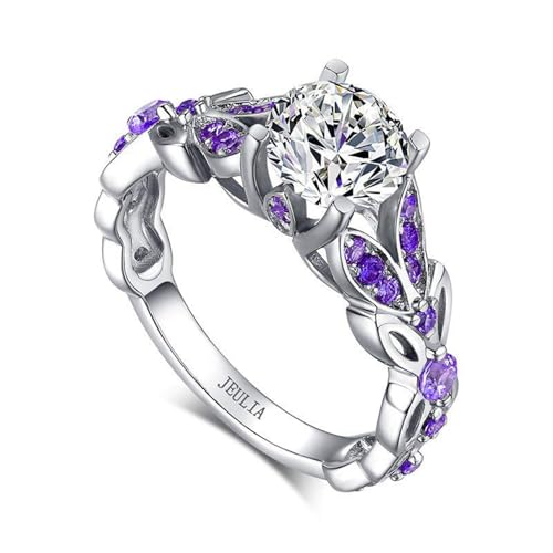 Jeulia 4.3 Carat Personalized Sterling Silver Butterfly Rings for Women Purple Amethyst Birthstone Bridal Rings Set
