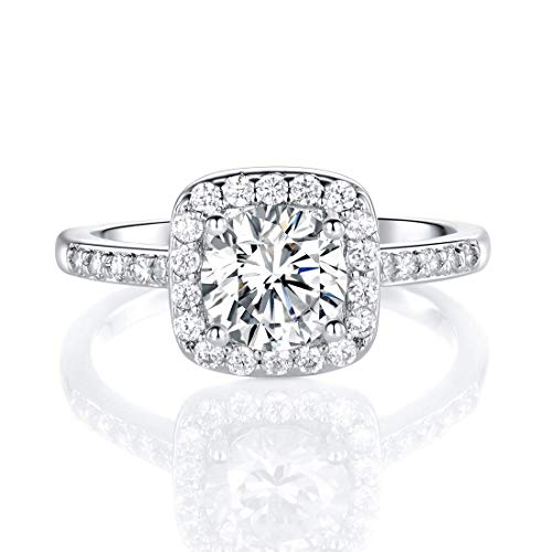 MDFUN 18K White Gold Plated Cubic Zirconia Promise Halo Engagement Eternity Rings for Women