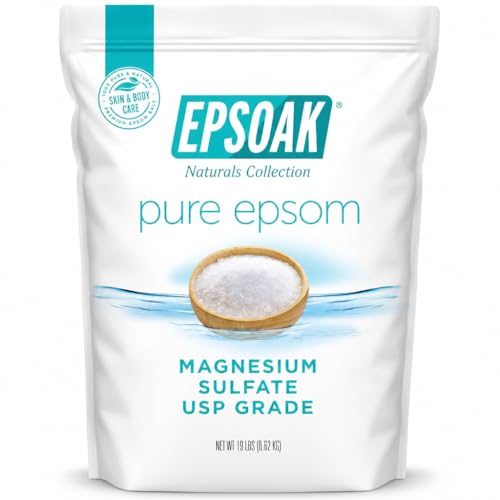 Epsoak Epsom Salt 19 lb. Magnesium Sulfate USP. Resealable Epsom Salt Bag Unscented, Made in The USA, Cruelty-Free Certified