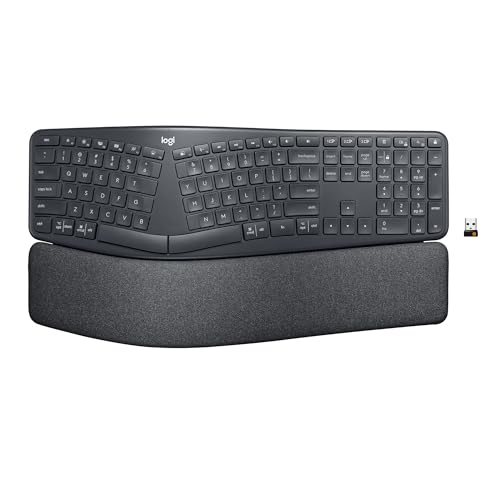 Logitech Ergo K860 Wireless Ergonomic Split Keyboard with Wrist Rest | Curved split keyframe, pillowed wrist rest, Bluetooth, USB connectivity with included USB Receiver, Windows Mac compatible