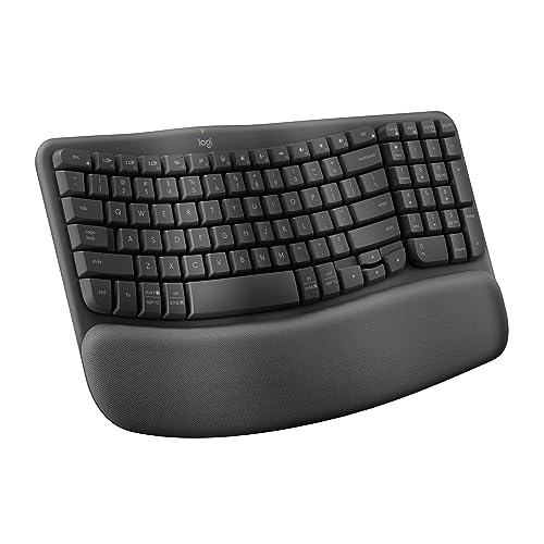 Logitech Wave Keys Ergonomic Wireless Keyboard with Palm Rest - Graphite | For natural typing posture, connects up to 3 devices via Easy-Switch, Bluetooth, Logi Bolt Receiver, Multi-OS, Windows / Mac