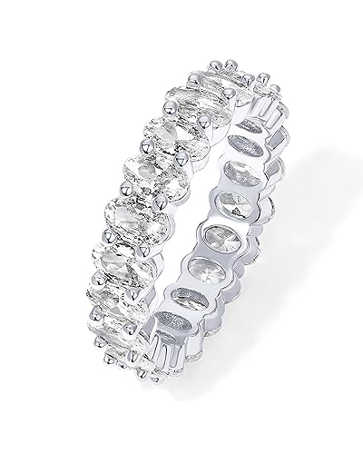 PAVOI Oval Wedding Band for Women - Statement Eternity Ring, White Gold 7