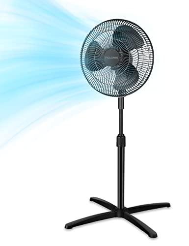 PELONIS 16 inch Pedestal Fan for Bedroom , Oscillating Fan, 3-Speeds, 90° Oscillation, Adjustable Height, Floor Fan, Standing Fan for Living Room, Kitchen, and Home office, Black