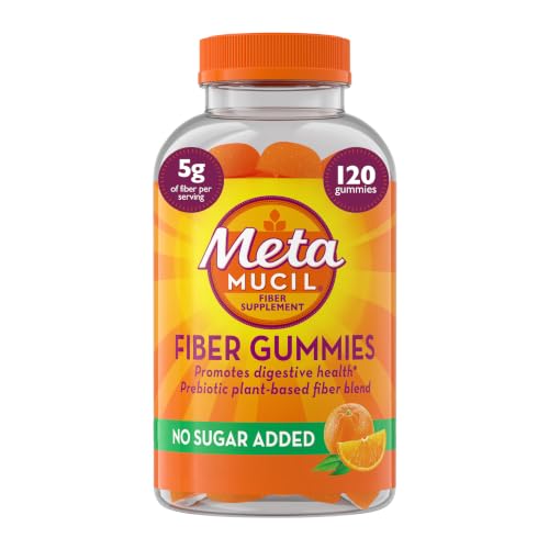 Metamucil Fiber Gummies for Adults, No Sugar Added Orange Flavor, 5g Prebiotic Plant Based Fiber Supplement Blend, 120 Count