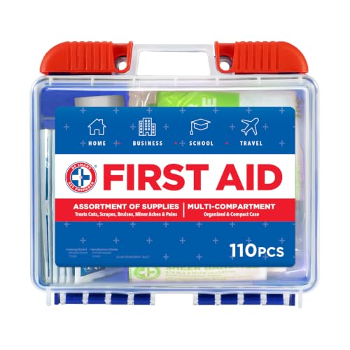 Be Smart Get Prepared 110 pc First Aid Kit: Clean, Treat, Protect Minor Cuts, Home, Office, Car, School, Business, Travel, Emergency, Outdoor, Camping & Sports, FSA/HSA (Packaging may vary)