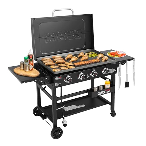 Royal Gourmet GB4000P 4 Burner Propane Gas Griddle, Hard Cover, Side Tables