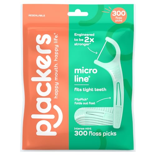 Plackers Micro Line Floss Picks, Intense Mint, 300 Count